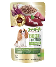 Jerhigh Wet Food for Dog Combo Chicken Meat with Roasted Duck 4pcs, Grilled Chicken Meat 4pcs, Chicken Meat with Liver 4pcs, Chicken with Riceberry Liver Flavor 4pcs in Jelly(16x130g)