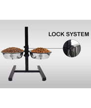 KIKI N POOCH Adjustable Pets Bowl Elevated Double Diner Dog Bowls | H-Base Stand with Stainless Steel Removable Bowls | Water Bowls | Pet Feeder Raised Dog Food Bowl - Dogs Feeding Station (800ml Small)