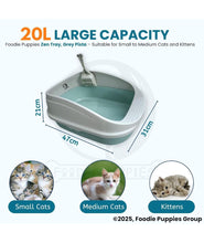 KIKI N POOCH Cat Litter Tray and Scooper - (Small, 47×31×21cm) with Detachable Rim Reduces Odor, Perfect Starter for Toilet Training Cats and Kittens | Durable & Strong PP Material