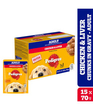 Pedigree Adult Wet Dog Food, Chicken Liver & Vegetables Chunks in Gravy, 70 g (Pack of 30), Made with Real Meat, 100% Complete & Balanced Meal for Adult Dogs