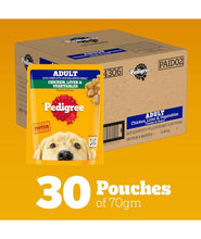 Pedigree Adult Wet Dog Food, Chicken Liver & Vegetables Chunks in Gravy, 70 g (Pack of 30), Made with Real Meat, 100% Complete & Balanced Meal for Adult Dogs